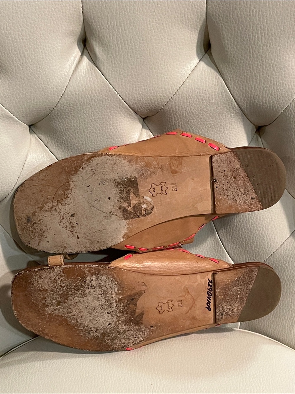 Tory Burch Tan Leather Sandals with Hot Pink Trim RARE FIND BOHO STYLE - Picture 9 of 10